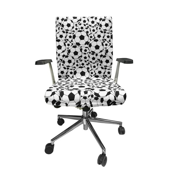 Ambesonne Soccer Office Chair Cover Stretchable High Back, Monochrome Balls Sport Theme, White Black