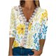 thumbnail image 2 of Pntutb - Camiseta de moda para mujer con estampado floral de encaje, blusa de manga tres cuartos con cuello en V, tops casuales Pntutb Pntutb-136, 2 of 5