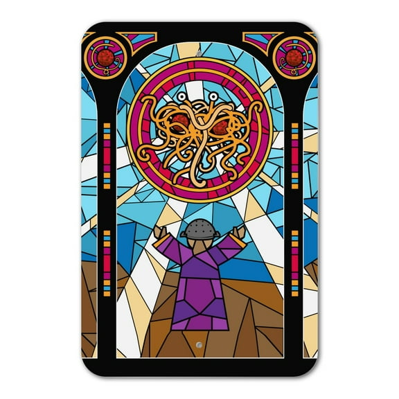 Flying Spaghetti Monster Stained Glass Home Business Office Sign - Plastic - 6" x 9" (15.3cm x 22.9cm)