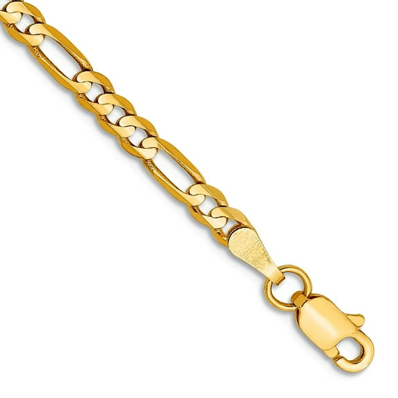 14k Yellow Gold Solid Polished 3mm Concave Open Figaro Chain Bracelet 8 Inch Lobster Claw Link Bracelet for Women and Me