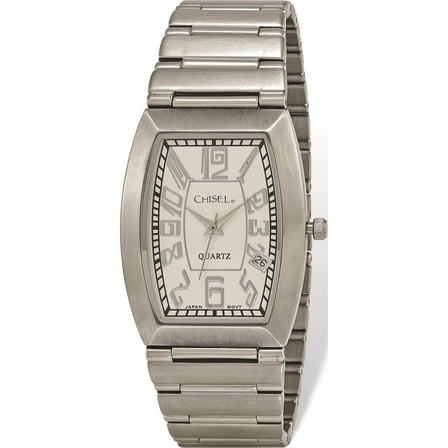 Fashion Mens Chisel Stainless Steel White Tonneau Dial Watch (7.75 X 1.25) Made In China tpw122
