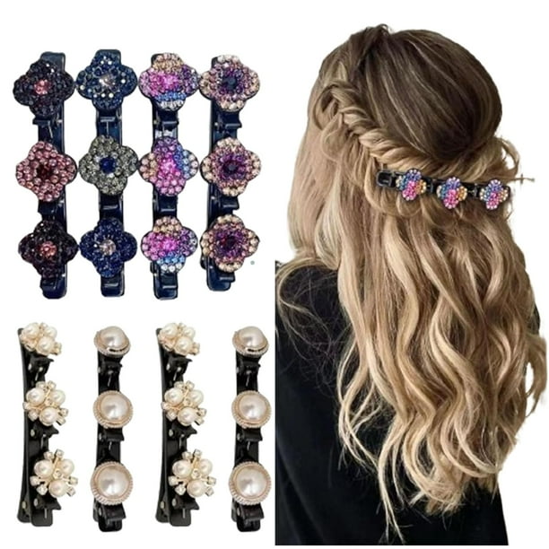 Pinzas para el cabello trenzadas con piedras de cristal brillantes, pinzas para el cabello trenzadas para mujeres, pinzas para el cabello trenzadas con piedras de cristal, pinzas para el cabello trenz