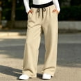 thumbnail image 2 of nerohusy Sweatpants for Girl Elastic High Waisted Drawstring Pants Casual Color Block Straight Wide Leg Pants with Pockets 9-10 Years, 2 of 7