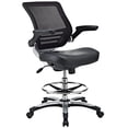 thumbnail image 1 of Modway Edge Drafting Chair In Black Vinyl - Reception Desk Chair - Tall Office Chair For Adjustable Standing Desks - Flip-Up Arm Drafting Table Chair, 1 of 21