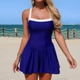 thumbnail image 5 of Xijirk One Piece Swimsuit Women,Color Swimwear Skirted Bottom with Side Pockets Bathing Suit Comfortable Flowy One Piece Swimsuit Practical Swimwear for Beach Pool,Swimsuit for Women,XL,Navy, 5 of 7
