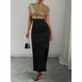 thumbnail image 6 of Elegant Black And Gold Sleeveless Sequin Top With Ruched Maxi Skirt Dress For Party Date Banquet, 6 of 7