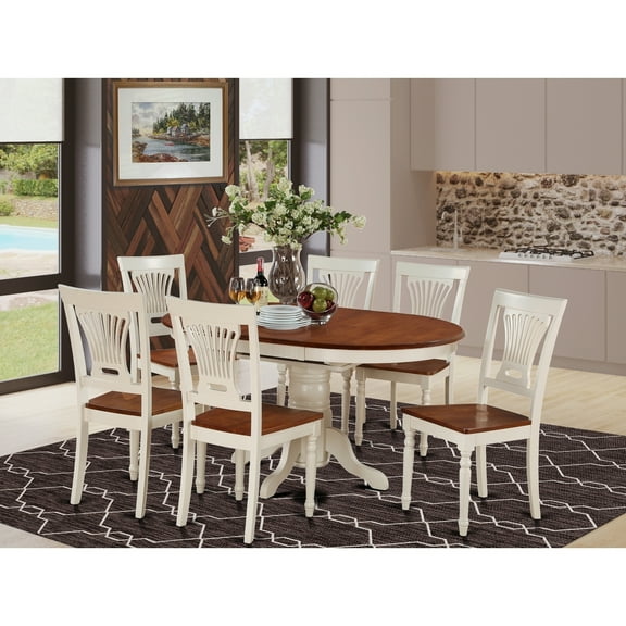 Dining Room Table Set 7 Piece Oval Kitchen Table with 6 Chairs Buttermilk Cherry Finish