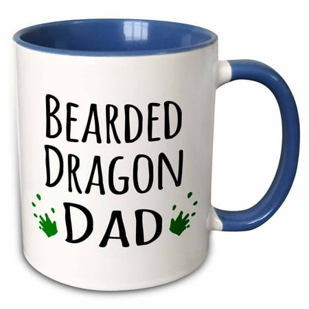 3dRose Bearded Dragon Dad - for lizard and reptile enthusiasts and pet owners - with green footprints - Two Tone Blue Mug,