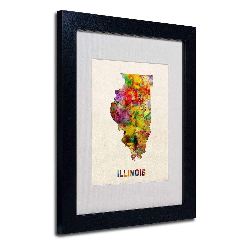 Trademark Fine Art 'Illinois Map' 16' x 20' Wood Frame Art