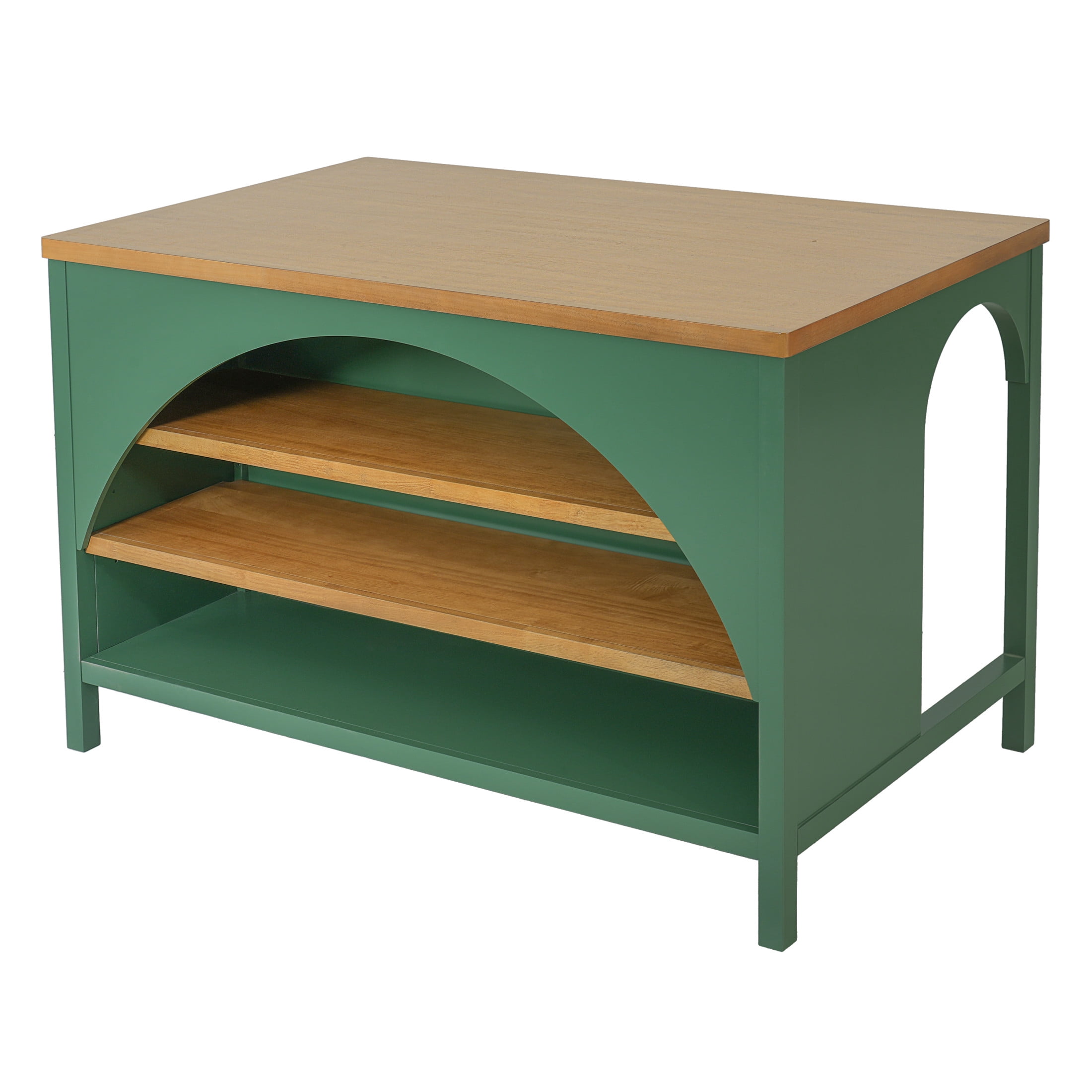 Christopher Knight Home 56" Farmhouse Kitchen Island Cart with Open Storage Shelves, Wood Top, Green