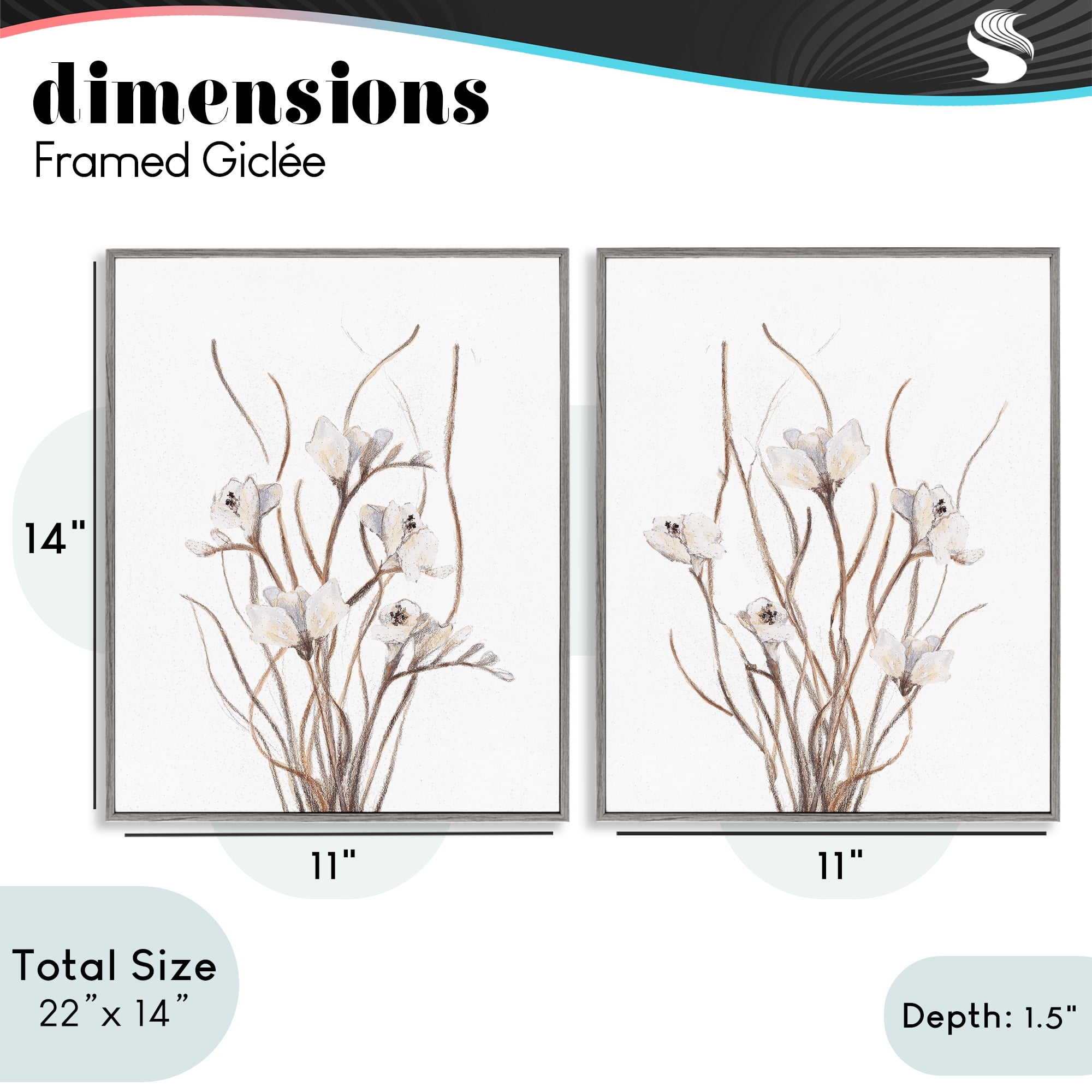 Stupell Industries Curly Branches Wildflowers 2 Piece Gray Framed Giclee Art Set, design by Lanie Loreth