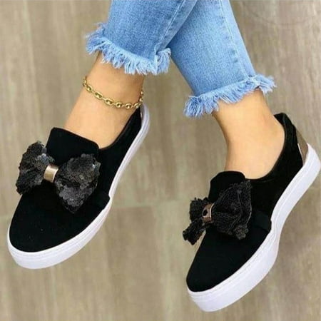 

Alueeu Women s Flats Shoes Fashion large size sequined bow one-legged loafers single shoes