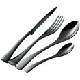 thumbnail image 1 of Juego de vajilla de cuatro piezas de acero inoxidable de titanio negro, cuchillo para cena, cuchara de mesa, tenedor de mesa y cucharadita, 4 piezas, 1 of 4