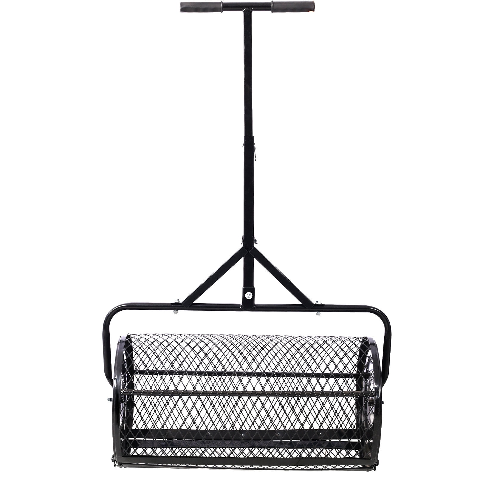, Peat Moss Spreader 24inch,Compost Spreader Metal Mesh,T shaped Handle for planting seeding,Lawn and Garden Care Manure Spreaders Roller ,heavy duty, Black ,Steel ,