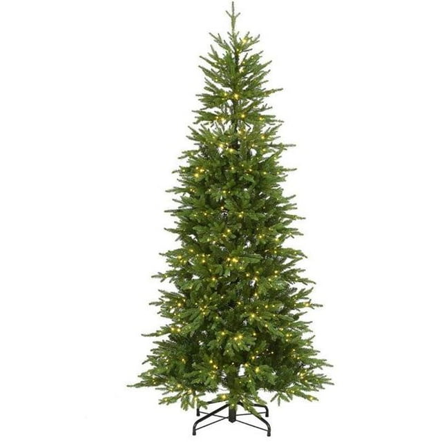 National Tree PEBI2-DY04-75 7.5 ft. Feel Real Bedminster Spruce Slim Hinged Tree With 900 Multi Color LED Infinity Lights & PowerConnect