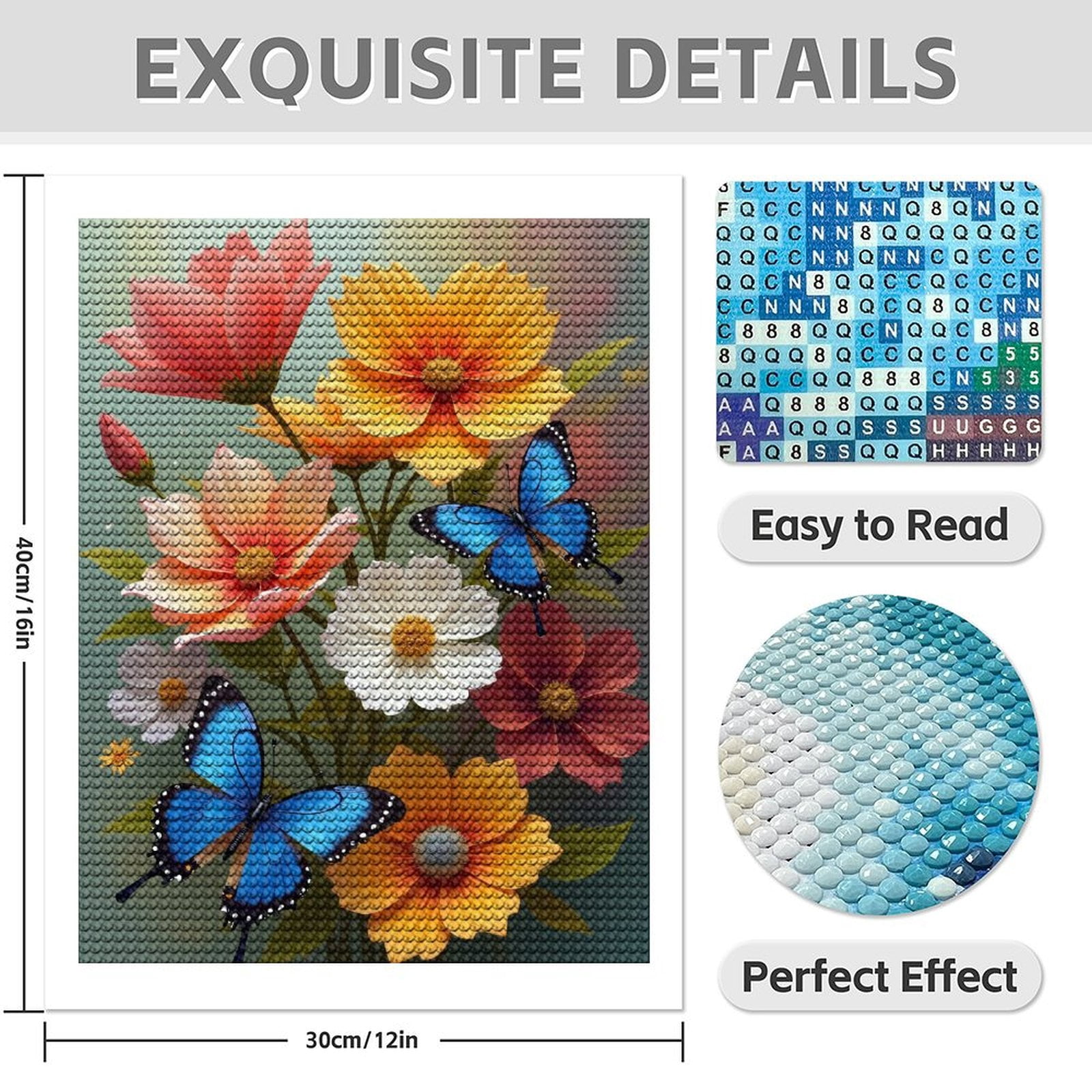 Diamond Art Kits for Adults - Classic Butterfly Bouquet Print No.1044 5D Frameless Dimond Painting Kit for Adults Beginner, Round Diamond Kits for Home Wall Decor, Gift for Women