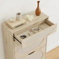 thumbnail image 3 of Armoire à Chaussures en Rotin avec 2 Tiroirs Basculants et 1 Tiroir Coulissant, Armoire de Rangement pour Chaussures Autoportante, Tablette Réglable à 3 Positions, Armoire à Chaussures Étroite pour Entrée/véranda, Chêne, 3 of 7