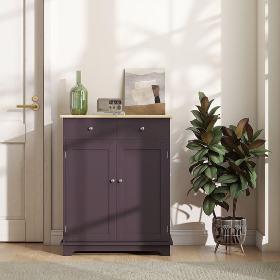 Living Room Cabinets HOMCOM Sideboard with Solid Wood Countertop, Modern Kitchen Storage Cabinet, Coffee Bar Cabinet with 2 Drawers, Doors and Adjustable Shelf, Coffee,Metal Cabinets