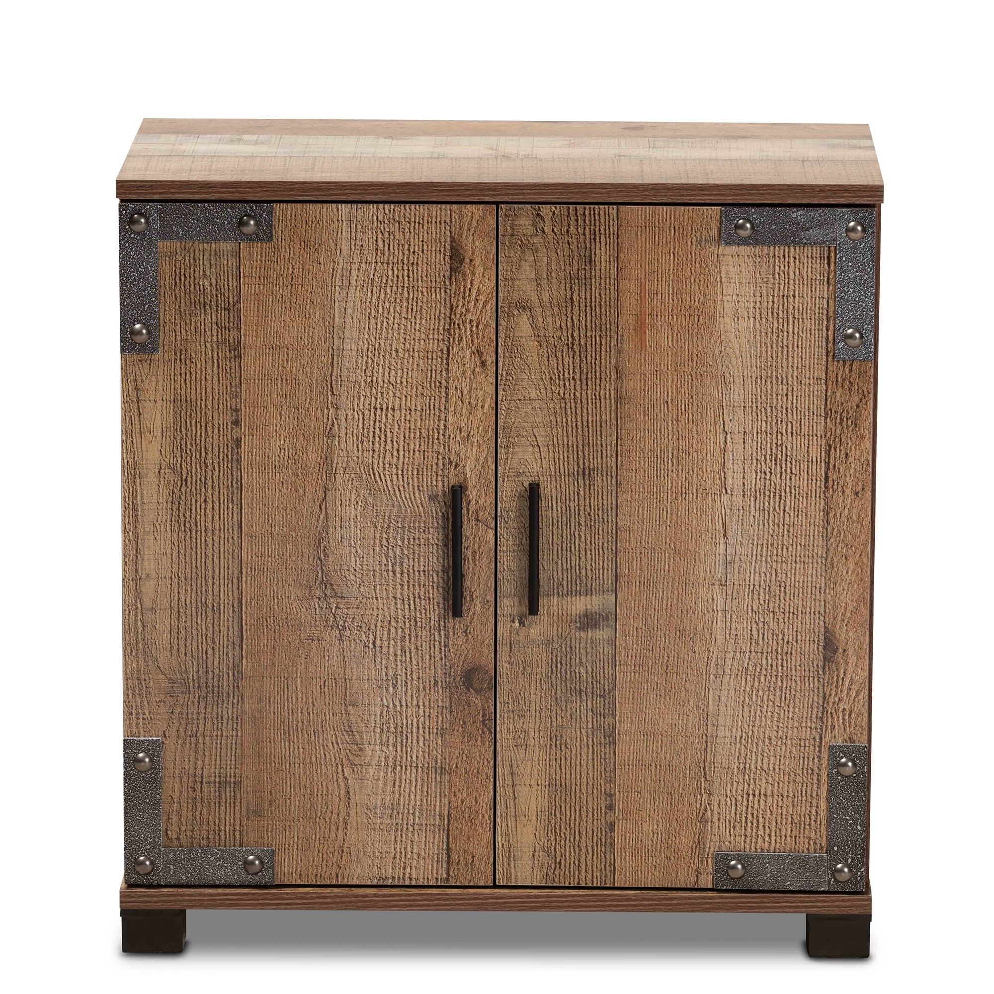 Baxton Studio Cyrille Modern and Contemporary Farmhouse Rustic Finished Wood 2-Door Shoe Cabinet