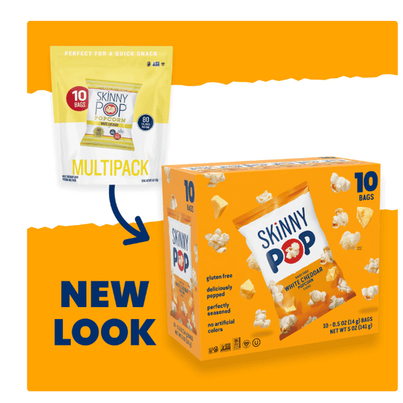 SkinnyPop Gluten-Free White Cheddar Popcorn, 0.5 oz Snack-Size Bags, 10 Count