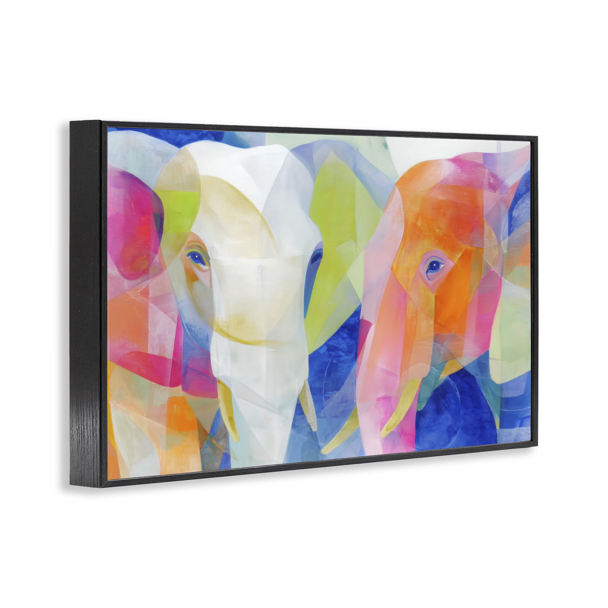 Stupell Industries Two Elephants Geometric Composition Black Framed Giclee Art, design by Chromatic Storm Studio