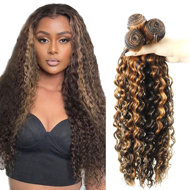 Hair Bundles DiexRlamx Ombre Highlight Brown Deep Wave, 3 x 30 cm