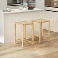 thumbnail image 2 of Costway 26'' Dining Bar Stool Set of 2 Counter Height with Rubber Wood Woven Saddle Seat, 2 of 8