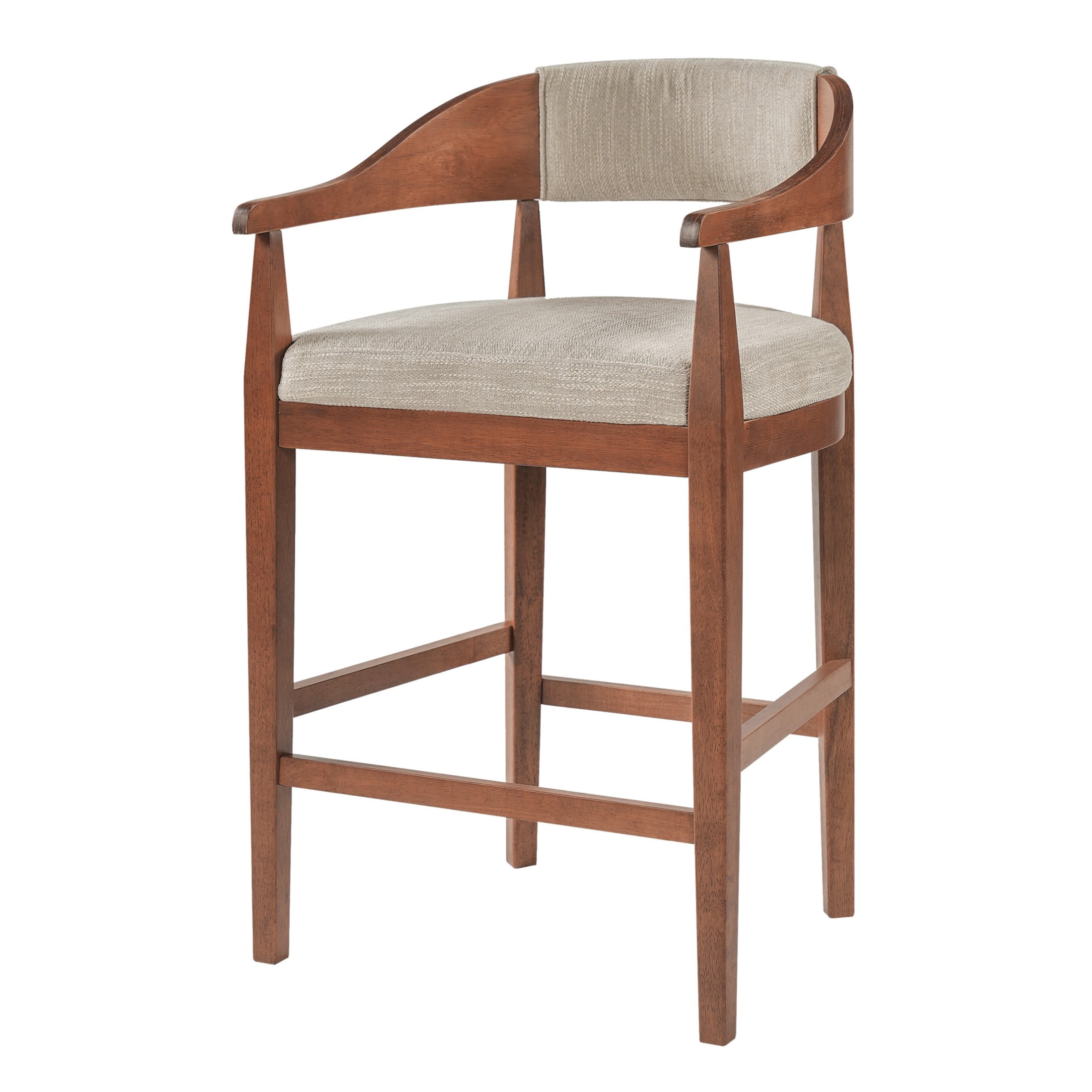 Christopher Knight Home Mid-Century Wood Counter Stools with Curved Arms, Walnut+Light Gray, Set of 2