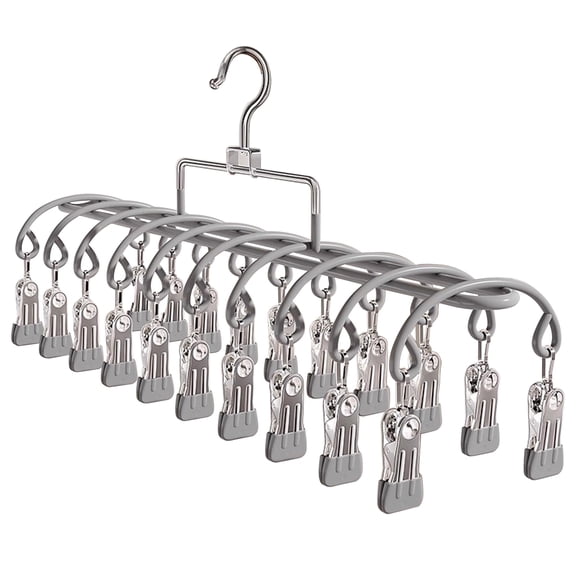 Closet Organizer with 20 Clips,Clothes Drying Rack,Upgraded Legging Hangers,Space Saving Hanging Closet Organizer,Legging Hangers for Closet Organizer,Hanging Rack for Clothes,Socks,Hats,14.3",Grey