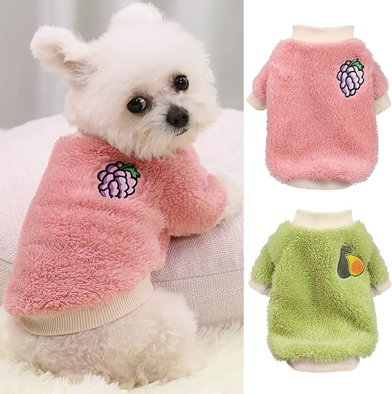 QWZNDZGR Dog Sweaters for Small Dogs, Pet Girl Dog Clothes, Fleece Puppy  Sweater for Extra Small Dogs, Cold Weather Chihuahua Sweater Teacup Yorkie,  Cute Dog Outfit Cat Clothing,3 Piece 