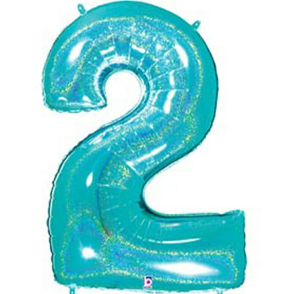 Megaloon Holographic Robin's Egg Blue Number 2 Balloon 40"