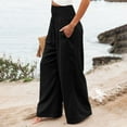 thumbnail image 4 of Women Linen Palazzo Pants Summer Boho Wide Leg High Waist Casual Lounge Pant 2026 Beach Travel Vacation Outfits Black 2XL, 4 of 7