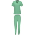 thumbnail image 6 of Scrubs for Women Sets with Pockets Short Sleeve V-Neck Solid Color Loose Ankle Cuff Pants Pocket Caregiver Blouses Nursing Uniform Set, 6 of 7