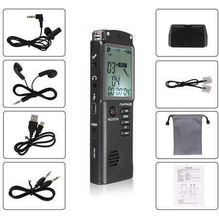 Voice Activated Usb Recorder 8GB 60HR Clear Noise Cancelling Digital LCD Voice Activated Sound Audio Voice Recorder Dictaphone MP3 Player+Earphone +Cable with Speaker USB Rechargeable for Lectures, Meetings ()
