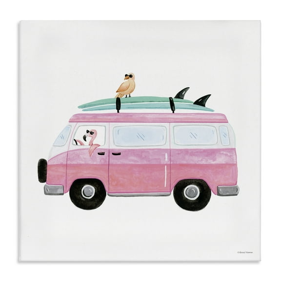 Stupell Industries Summer Birds & Van Transportation Painting Wrapped Canvas Art Print Wall Art, 17 x 17