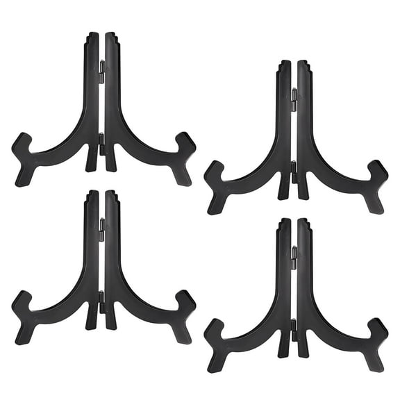 4.3" Easel Plate Holder, Plastic Folding Display Stand Black for Decorative Picture Frame, 4 Pack