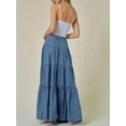 thumbnail image 6 of Women's Denim Maxi Skirt High Waisted Tiered Button Front Blue XL, 6 of 9