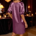 thumbnail image 4 of Gamivast Party Dresses for Women Puff Sleeve V-Neck Shiny Cocktail Dress Soft Velvet Dress Solid Metallic Loose Fit Shimmer Night Out Club Holiday Prom, 4 of 7