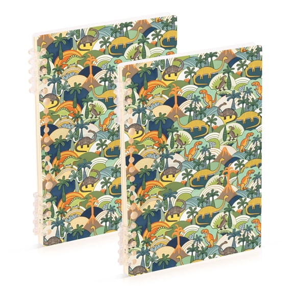 FORMRS 1-Subject Spiral Notebook 8" x 5" College Ruled 60 Refillable Sheet A5 Hard Cover, Colorful Cartoon Dinosaur Pattern