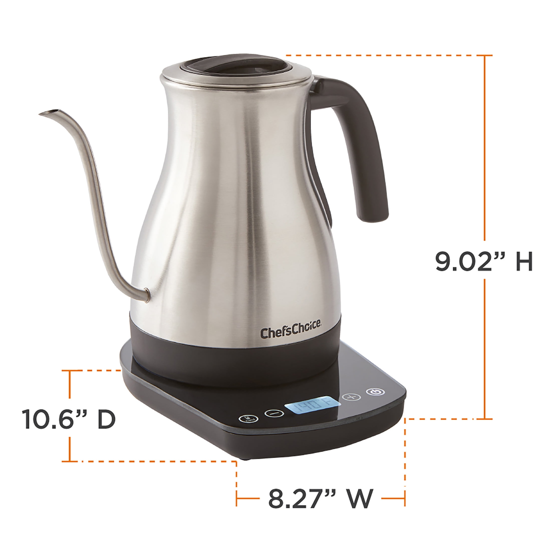 Chef'sChoice Electric Gooseneck Pour Over Kettle with Digital Touchscreen Control, 1 Liter Capacity, in Brushed Stainless Steel (KTCC1LSS13)