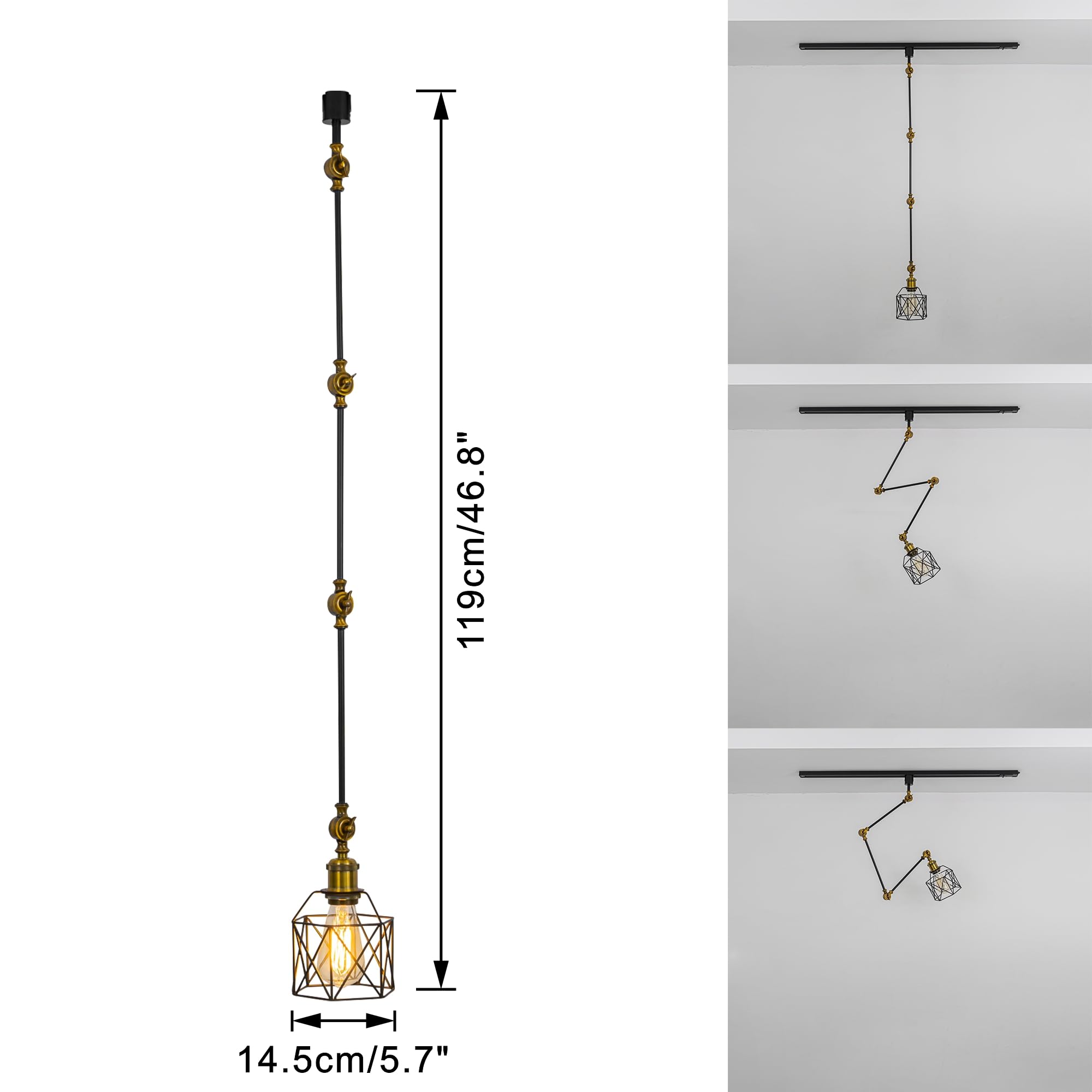 KAYYELAMP 46.8 inches Height Track Lamp with Hollow Cage Shade E26 Base Adjusted Angle H-Type Track Lighting Retro Design for Background Store Kitchen(No Bulb, Track)