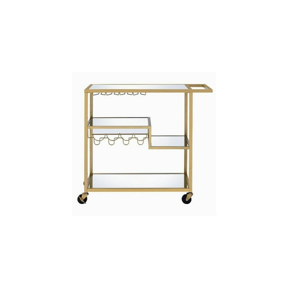 Gold Serving Cart with Glass Top & Mirrored Shelf - Wine Rack & Stemware Holder - 40" Bar Cart