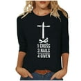 thumbnail image 3 of DDAPJ pyju Christian Easter T-shirts for Women 3/4 Sleeve Plus Size Tops Jesus Cross Print Graphic Tees Religious Faith Shirt Loose Fit Mid-length Pullover Birthday Gifts Black XXL, 3 of 5