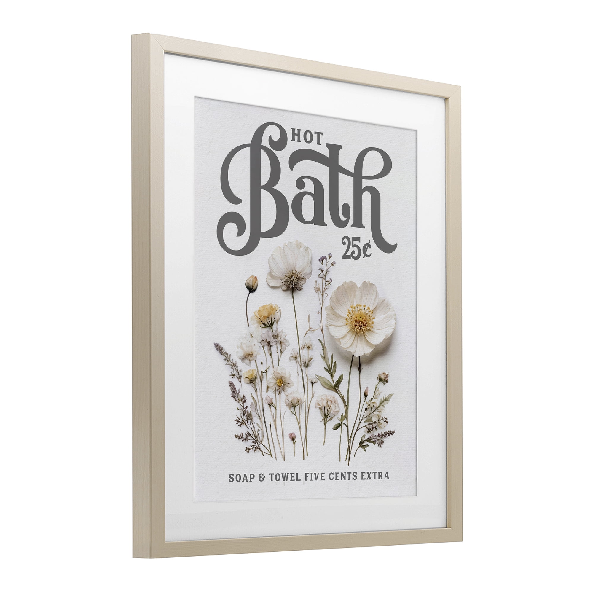 Pressed Flowers Hot Bath Birch Framed Print Under Glass, design by Lettered and Lined