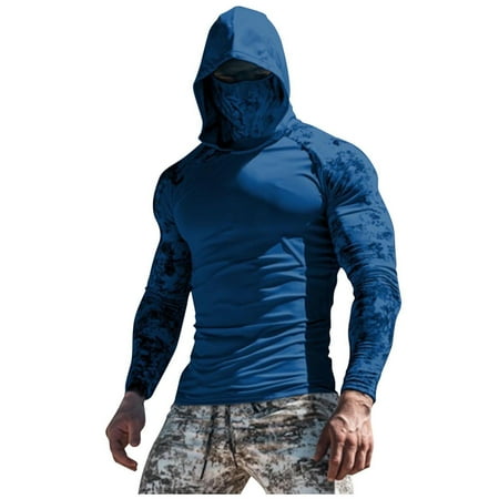 Taqqpue Men s Performance Fishing Hoodie Shirt - UPF 50+ Sun Protection Long Sleeve Thumbholes Shirts with Neck Gaiter