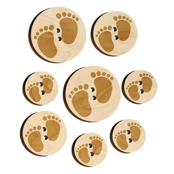 Baby Footprints Wood Buttons for Crochet Knitting Sewing DIY Craft - 1.00 Inch Medium (7pcs)
