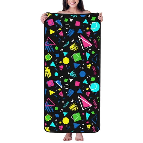 Cotton Bath Towels for Bathroom - Geometric 1980s Styled Microfiber Quick Dry Towels for Body Bath Sheets, Personalized Beach Towel, Soft Shower Towels for Travel Home Beach 27*55in
