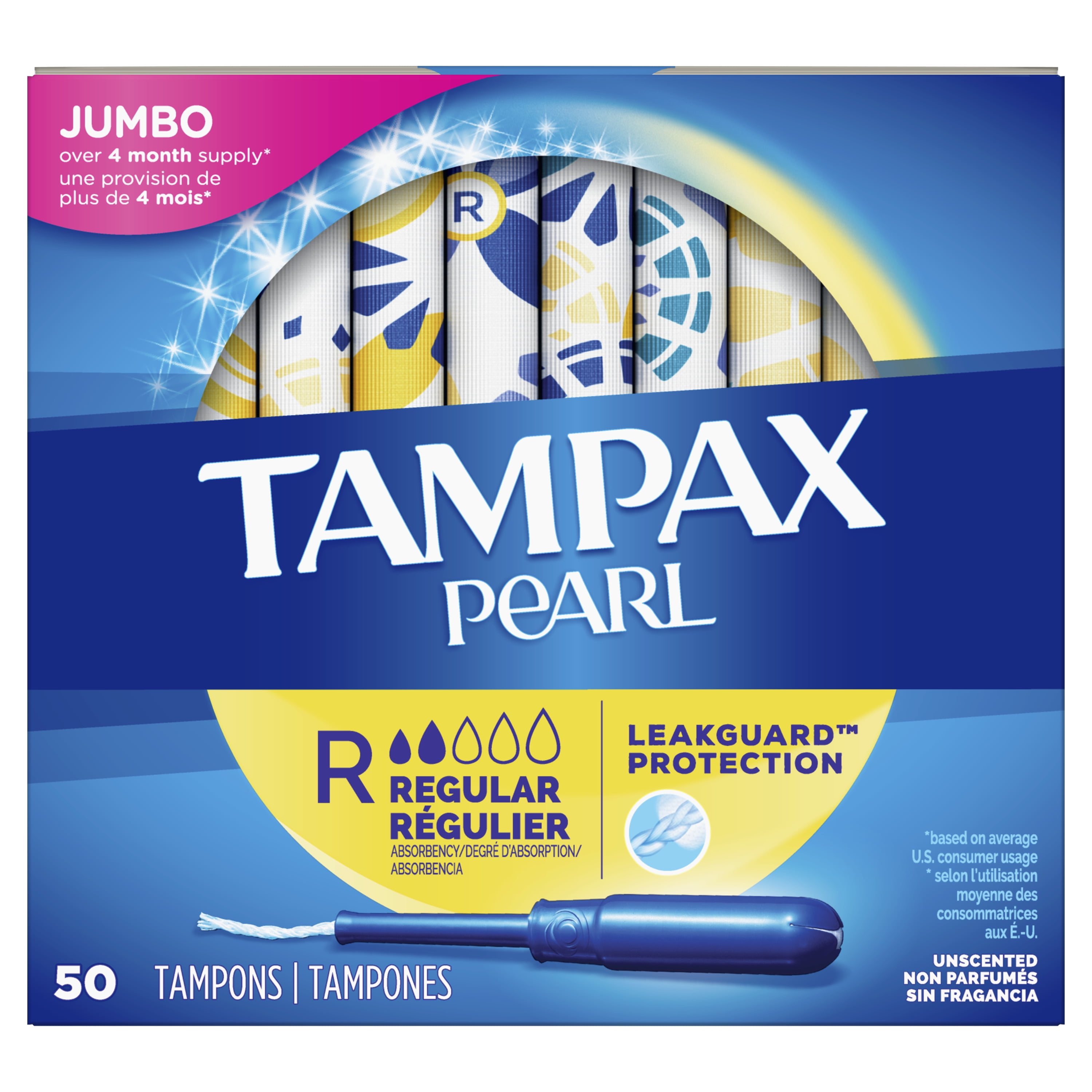Tampax Pearl Regular Absorbency Plastic Tampons Unscented 50 Ct Tampax Pearl Regular Absorbency Plastic Tampons Unscented 50 Ct