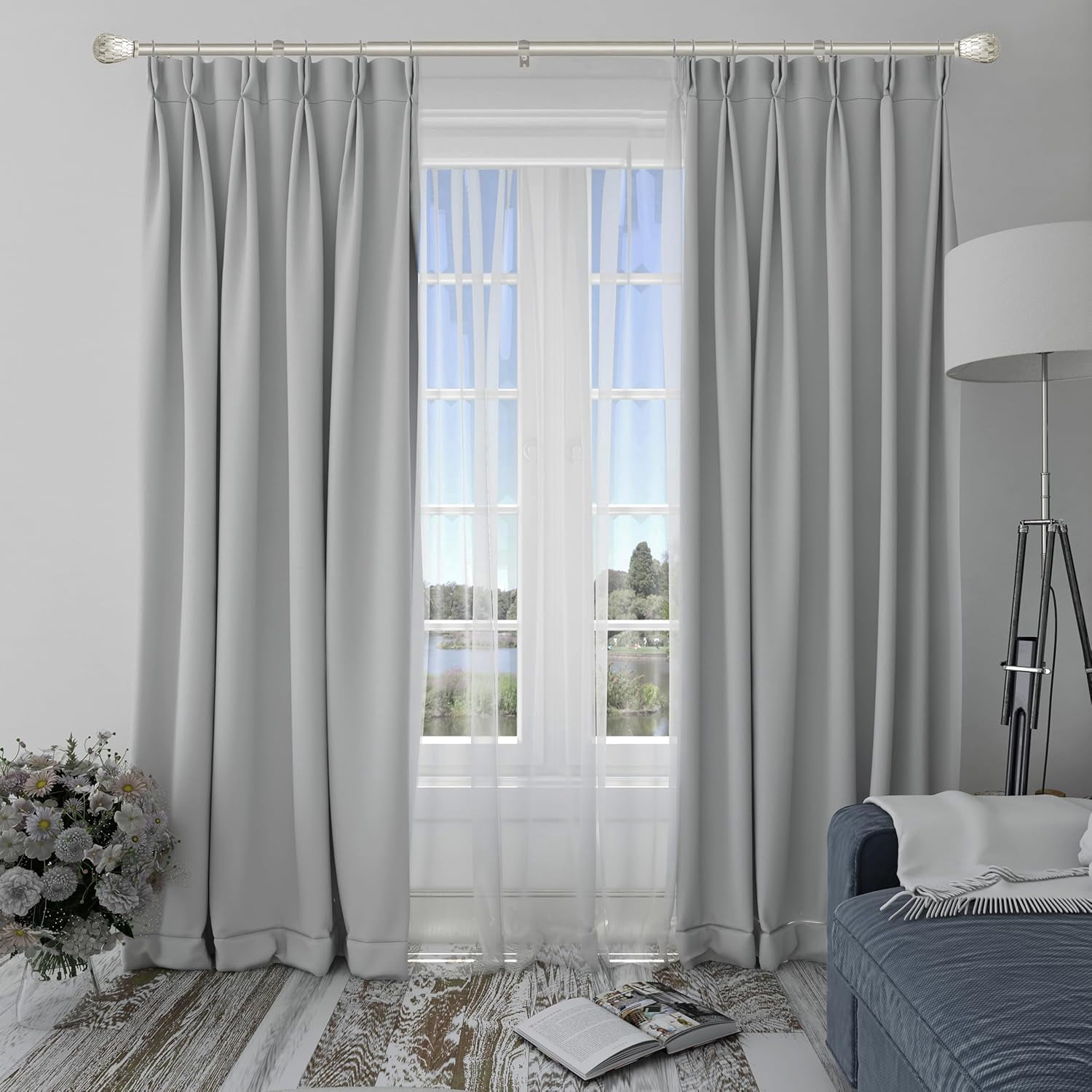 eTeckram 5/8" Single Curtain Rod with Brun Finials,Pewter,28‘’-48‘’