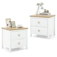 thumbnail image 1 of Gymax 2 PCS Nightstand Farmhouse Side End Table w/ Solid Wood Legs & 2 Drawers White, 1 of 8